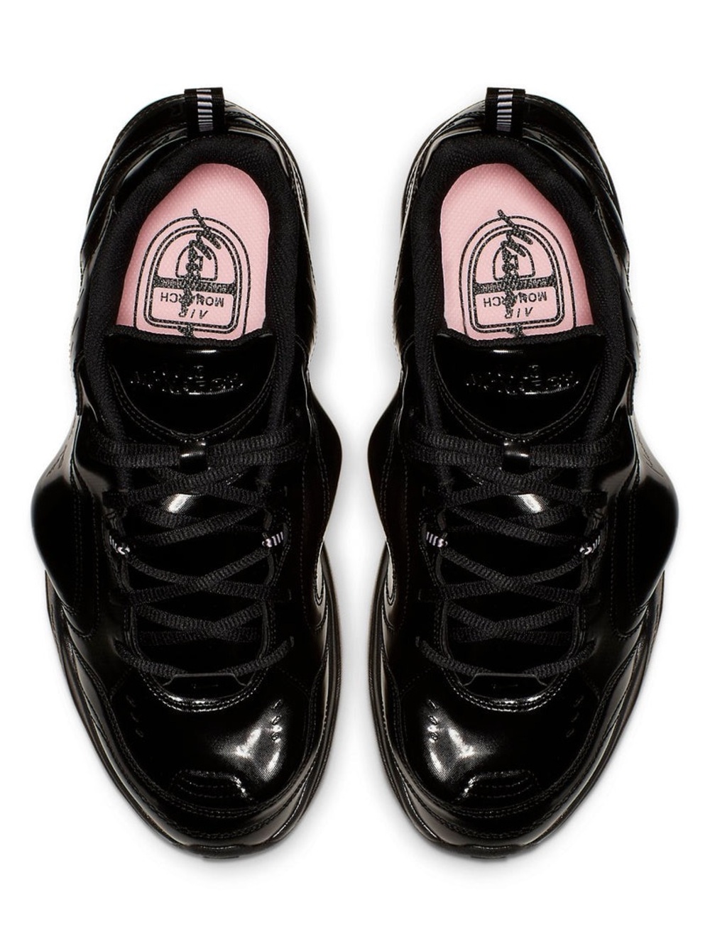 Nike Air Monarch Glossy Black Sneaker with Pink Insole Accent Men’s Size 8